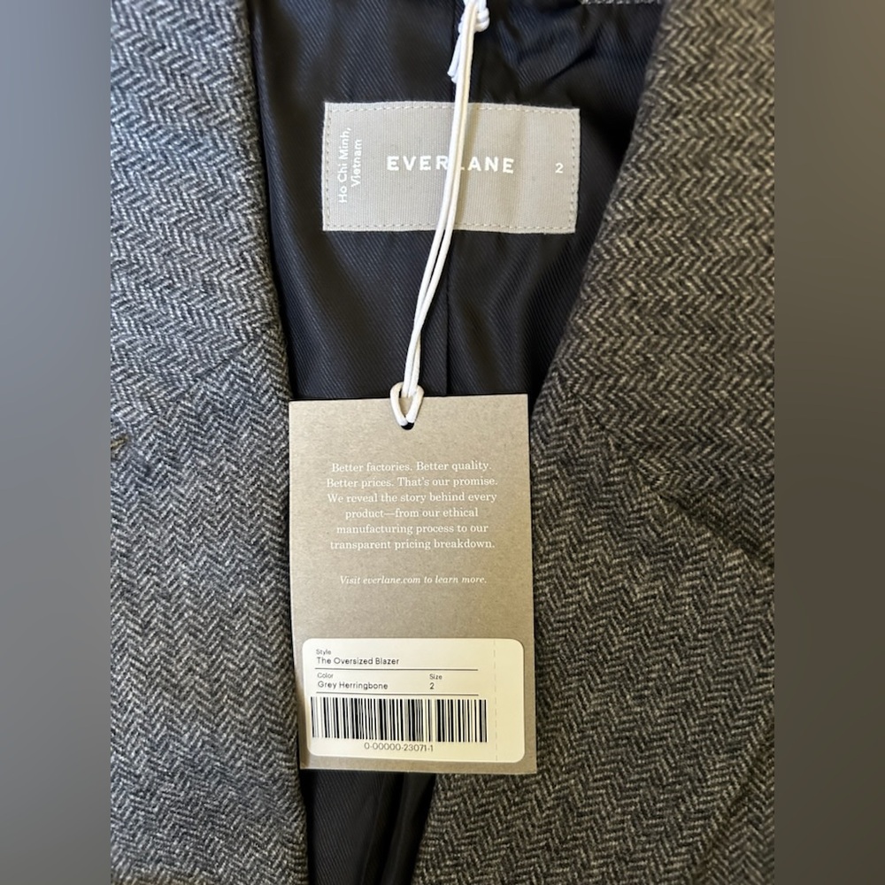 Everlane The Italian Wool Oversized Blazer Jacket NWT Grey Herringbone - Picture 6 of 7